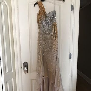 Terani Couture p629 silver gold nude sequin